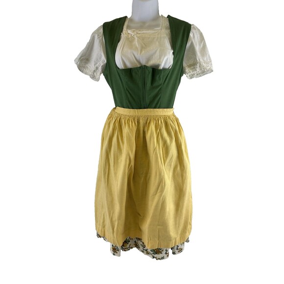 Dirndl Dress Green Yellow Floral Blouse Dress Apron Handmade Womens Small - Picture 1 of 16